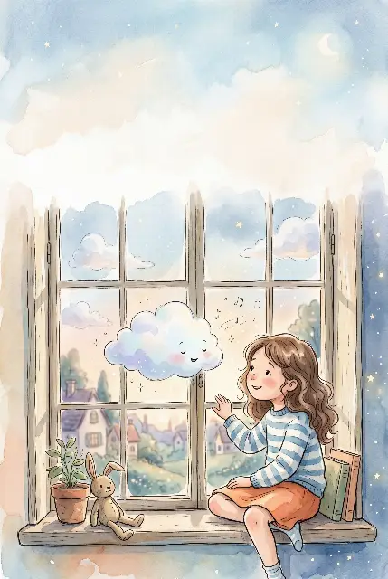 Couverture : Emma & le nuage qui chante — style Aquarelle poétique