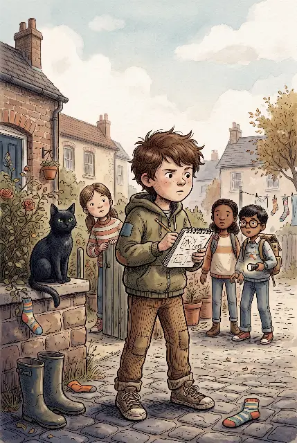 Couverture : Hugo, détective de quartier — style Encre & crayon