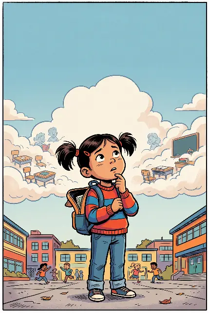 Couverture : Inès et la classe des nuages — style BD contemporaine
