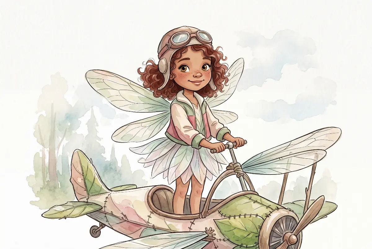 Luna la fée-pilote — Aquarelle poétique