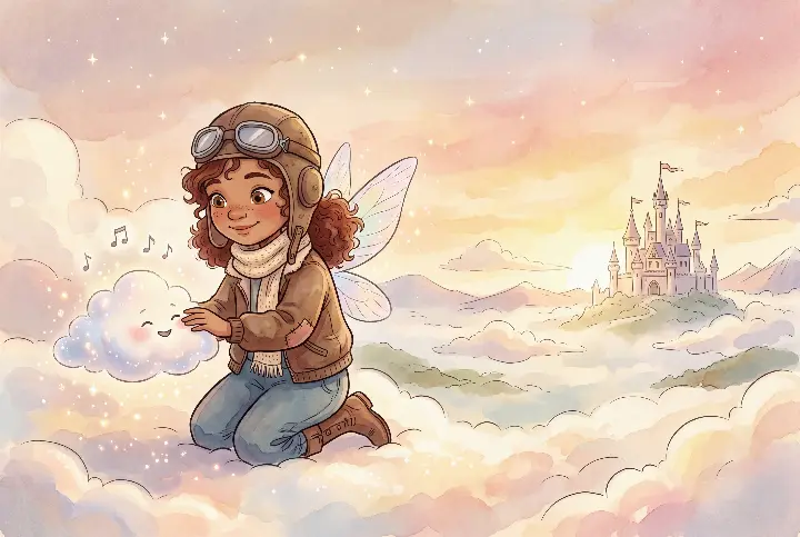 Illustration : Luna touche un nuage qui chante